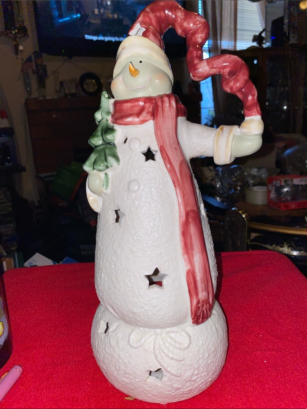 Ceramic Snowman Holiday Figurine with Red Scarf